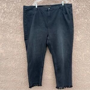 Soft Surroundings Women Plus Size Jeans 24W 5-Pocket Boho‎ Tassel Hem Black Wash